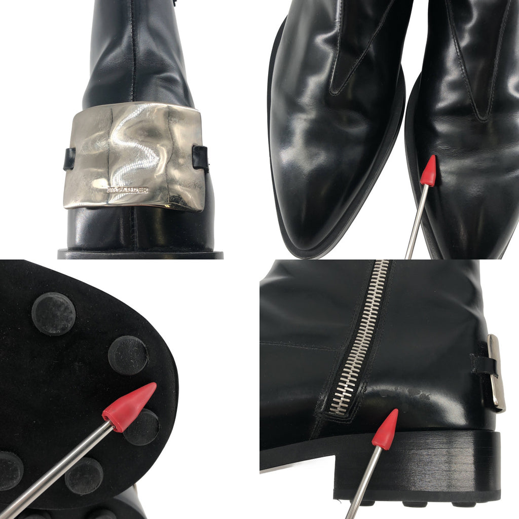 JIL SANDER / ジルサンダー | ankle boot / レザー プレートロゴ サイドジップ ショートブーツ | 44 | メンズ