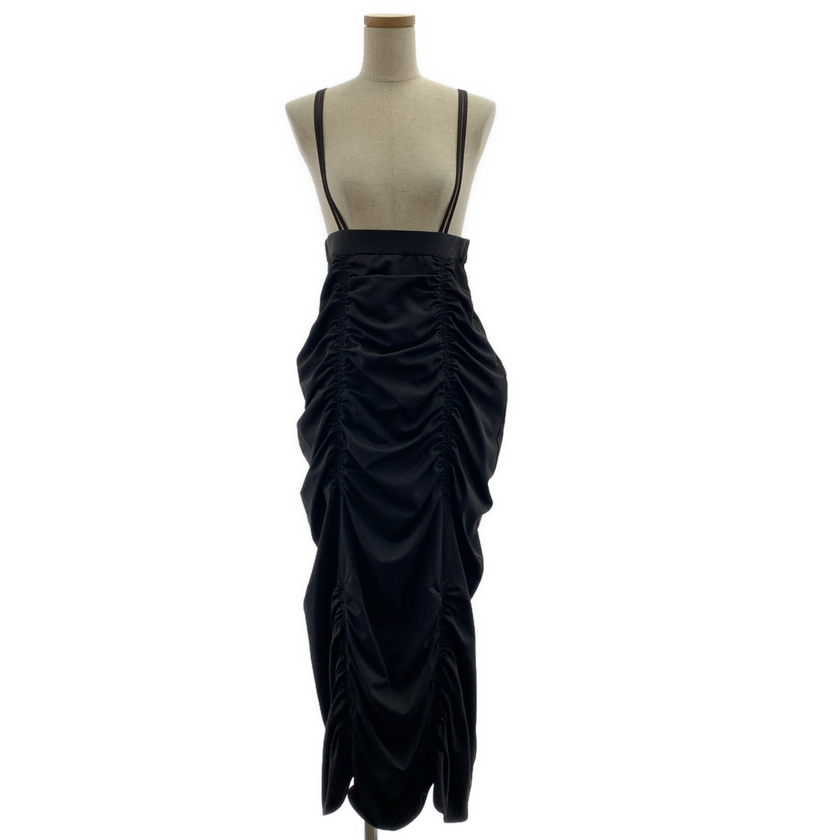 AMERI / 아메리 | VERTICAL GATHER SUSPENDER SKIRT 개더 롱 스커트 | M | 여성