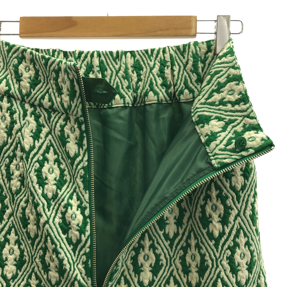 【미품】 Ray BEAMS / 레이빔스 | 자카드 프런트 Zip 타이트 스커트 | 0 | 그린 | 여성