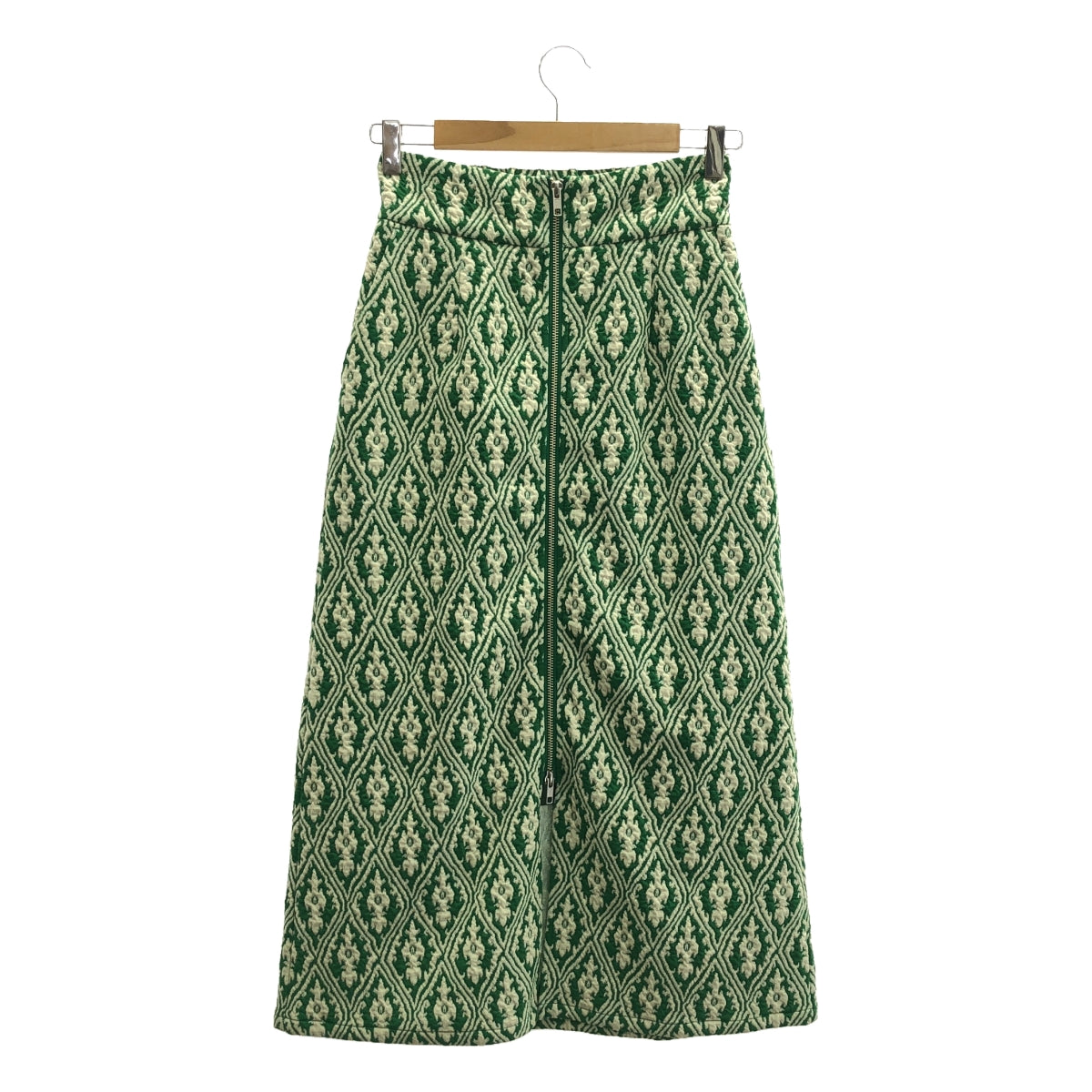 【미품】 Ray BEAMS / 레이빔스 | 자카드 프런트 Zip 타이트 스커트 | 0 | 그린 | 여성