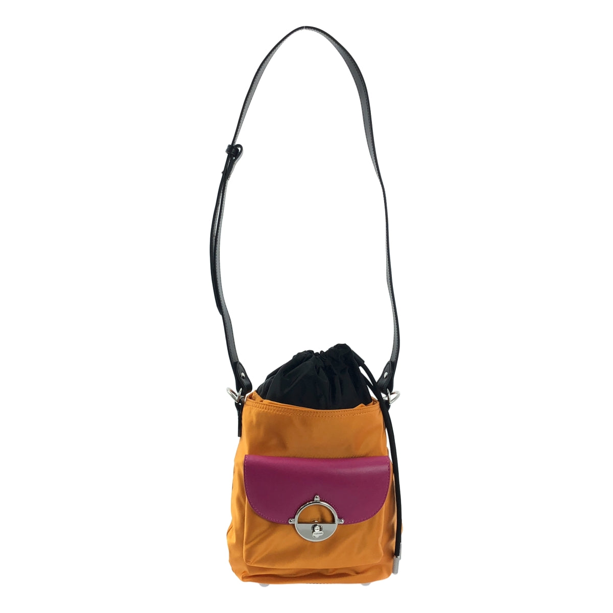 [狀況極佳] DIESEL | 皮革 Mylon 抽繩單肩包 | 橘色/粉紅色/黑色 | 女款