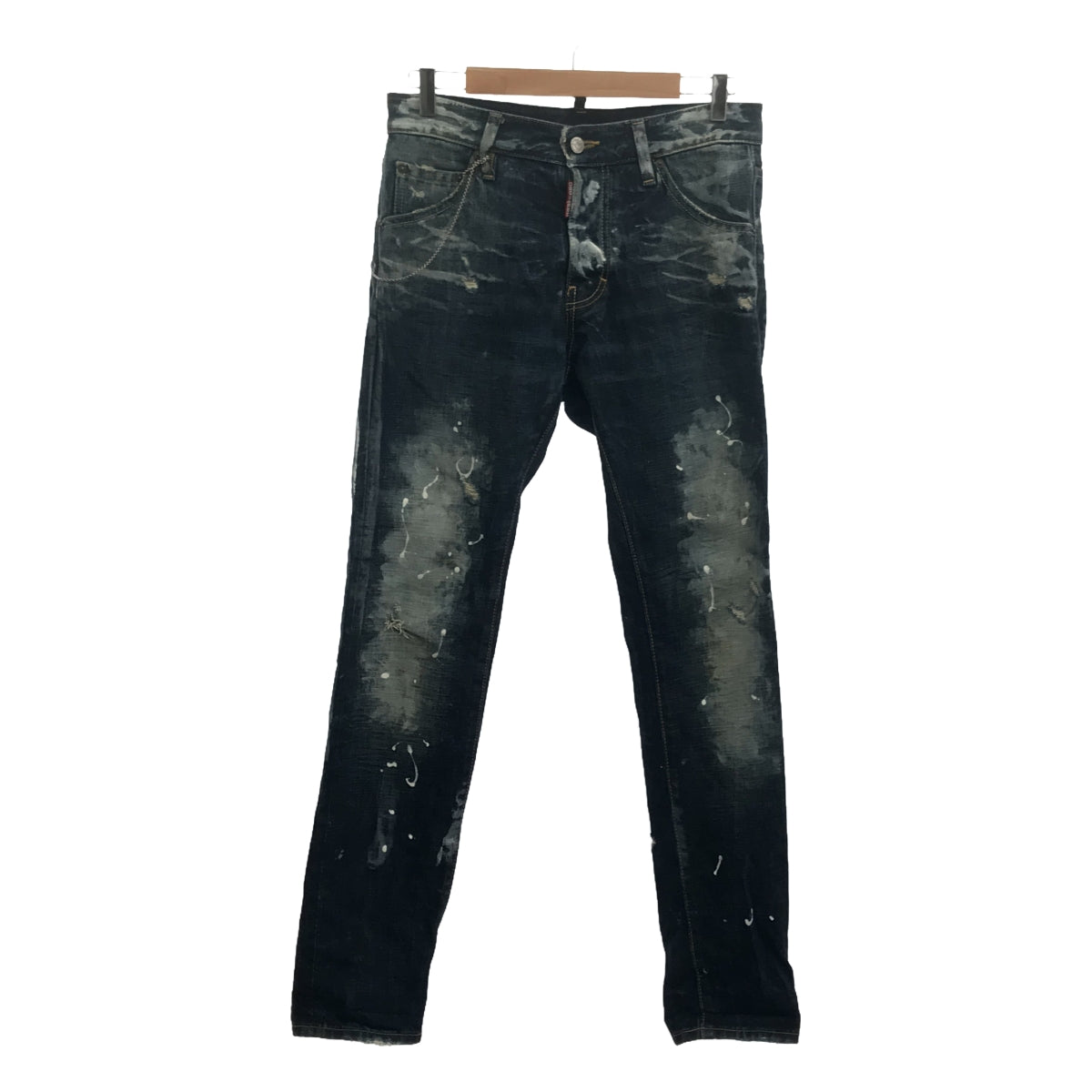 DSQUARED2 | Distressed and painted denim pants with chain | 44 | Indigo | Men's