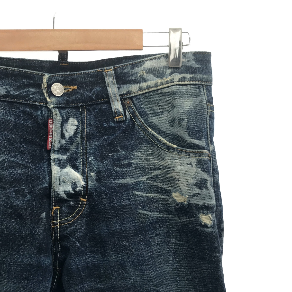 DSQUARED2 | Distressed and painted denim pants with chain | 44 | Indigo | Men's