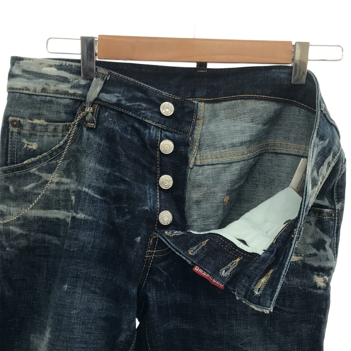 DSQUARED2 | Distressed and painted denim pants with chain | 44 | Indigo | Men's