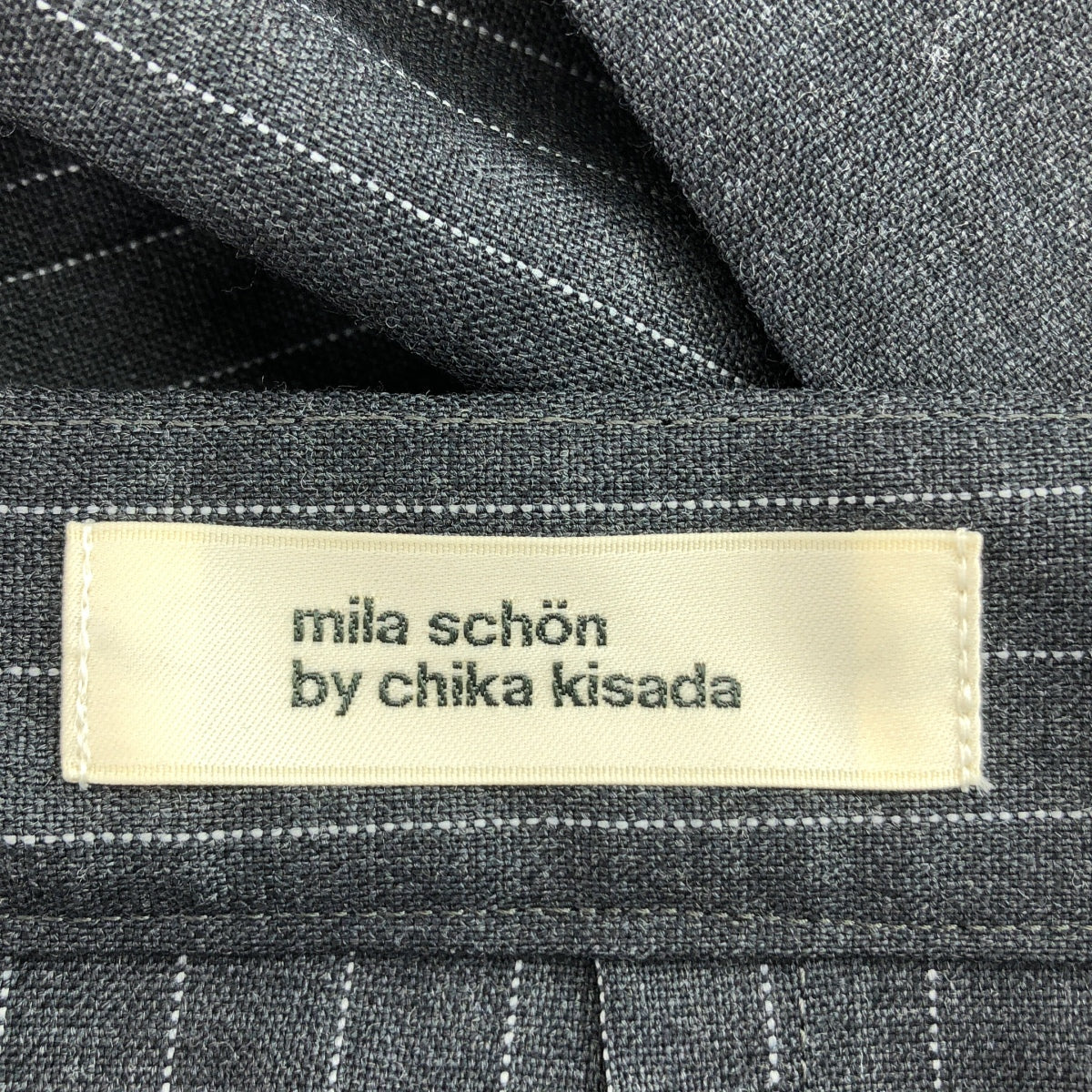 【美品】  mila schon by chika kisada / ミラ ショーン | ウール ストライプ コンビスカート | 42 | グレー | レディース
