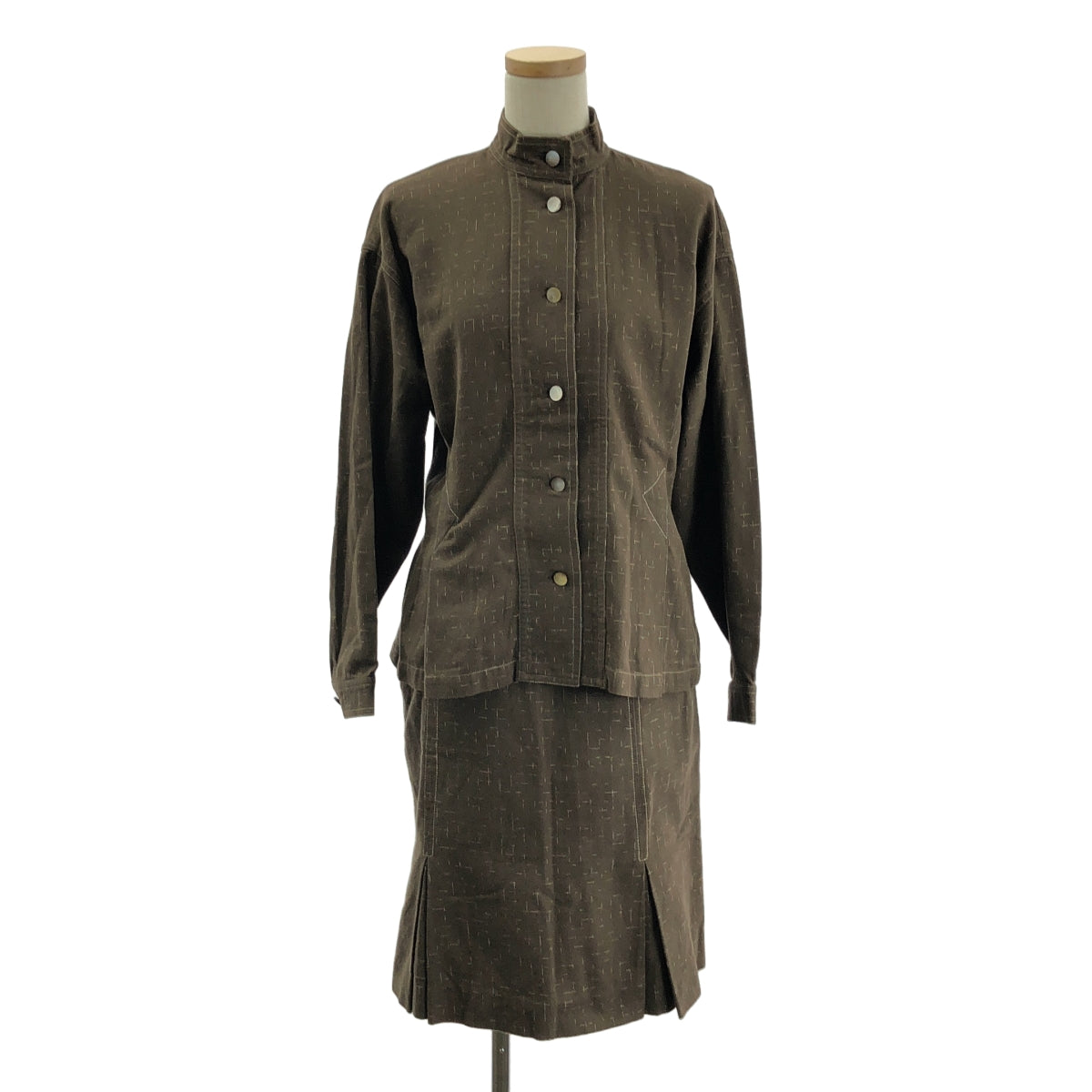 ISSEY MIYAKE / イッセイミヤケ | 初期タグ / セットアップ 総柄 シャツ タックスカート | 9 | ブラウン | レディース