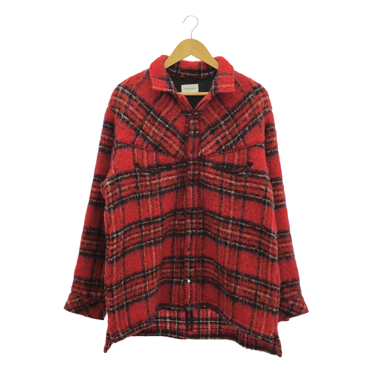 TANAKA / 타나카 | WESTERNER OVERSHIRT RED SHAGGY PLAID / 샤기 웨스턴 셔츠 재킷 | M | 남성