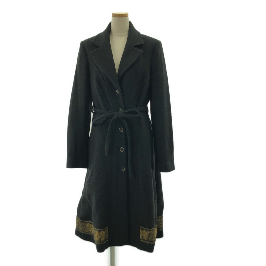 KENZO / ケンゾー | ウール エンブロイダリー ベルテッド シングル オーバーコート / 柄総裏地 | 40 | ブラック | レディース