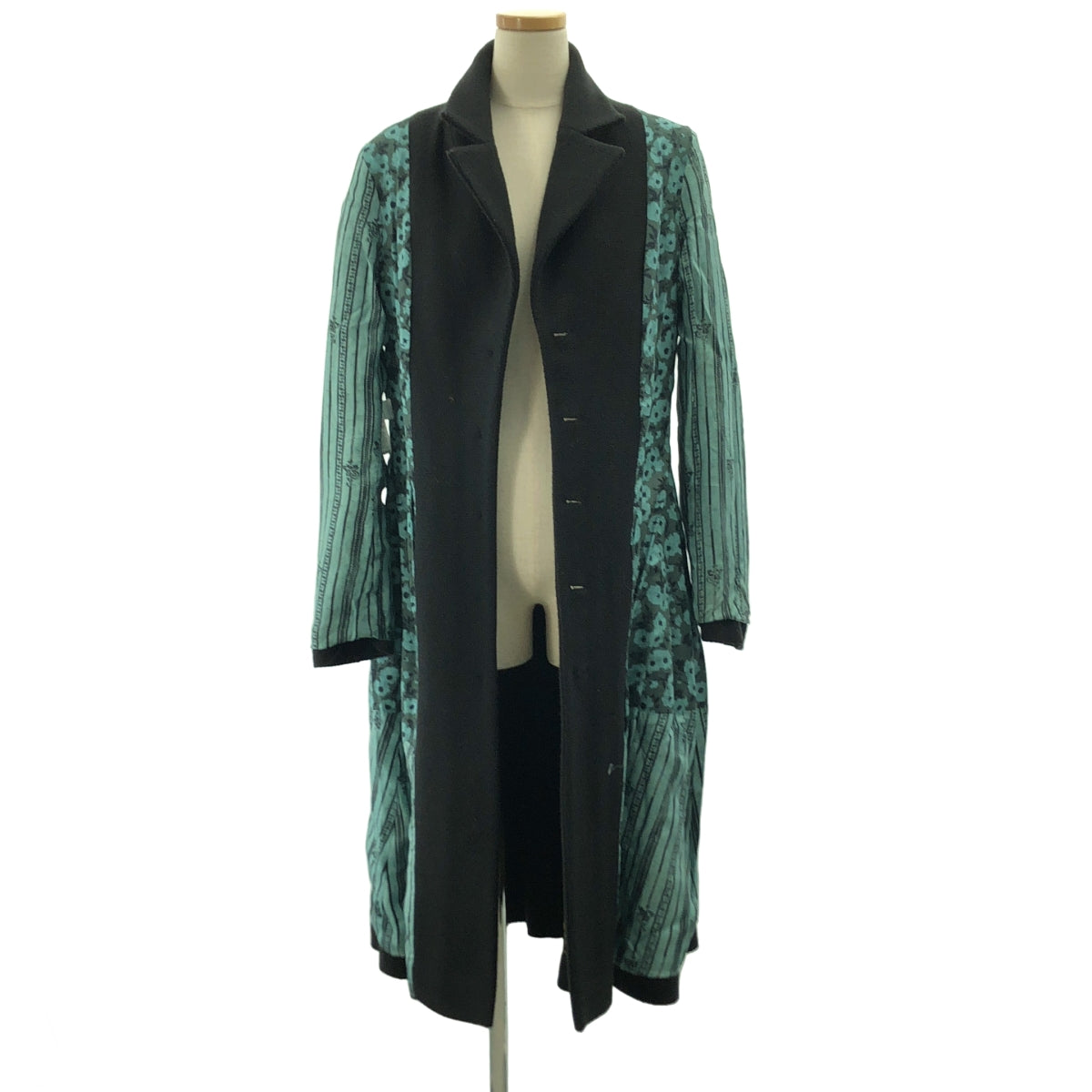 KENZO / ケンゾー | ウール エンブロイダリー ベルテッド シングル オーバーコート / 柄総裏地 | 40 | ブラック | レディース