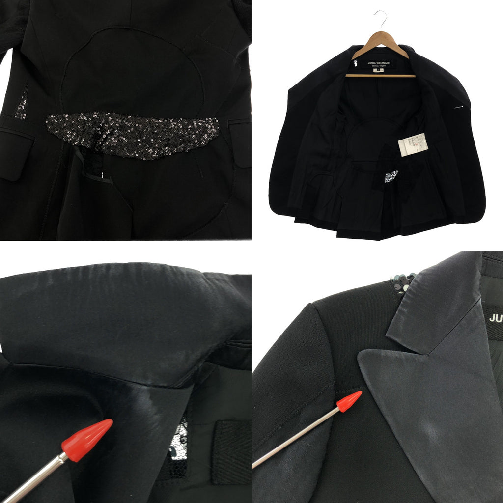 JUNYA WATANABE COMME des GARCONS / 준야와타나베 | 2014AW | 변형 다른 소재 백 장식 레이스 전환 패치 워크 재킷 / 총 안감 | XS | 블랙 | 여성