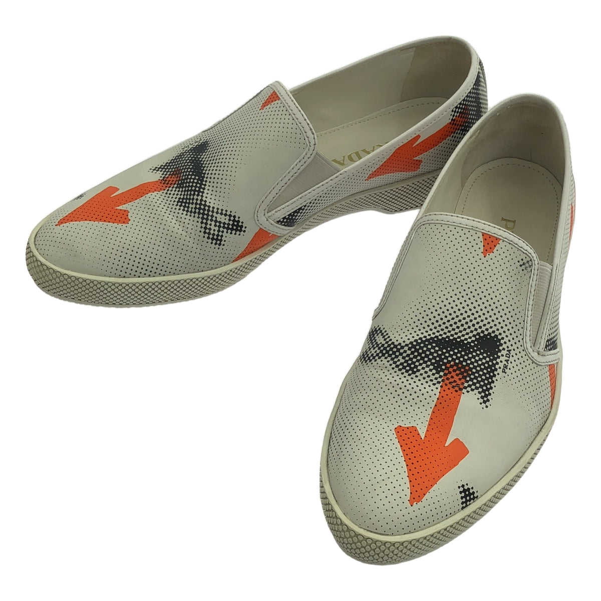 PRADA / 프라다 | 총 무늬 슬립온 운동화 | 37 1/2 | 화이트 / 오렌지 | 여성