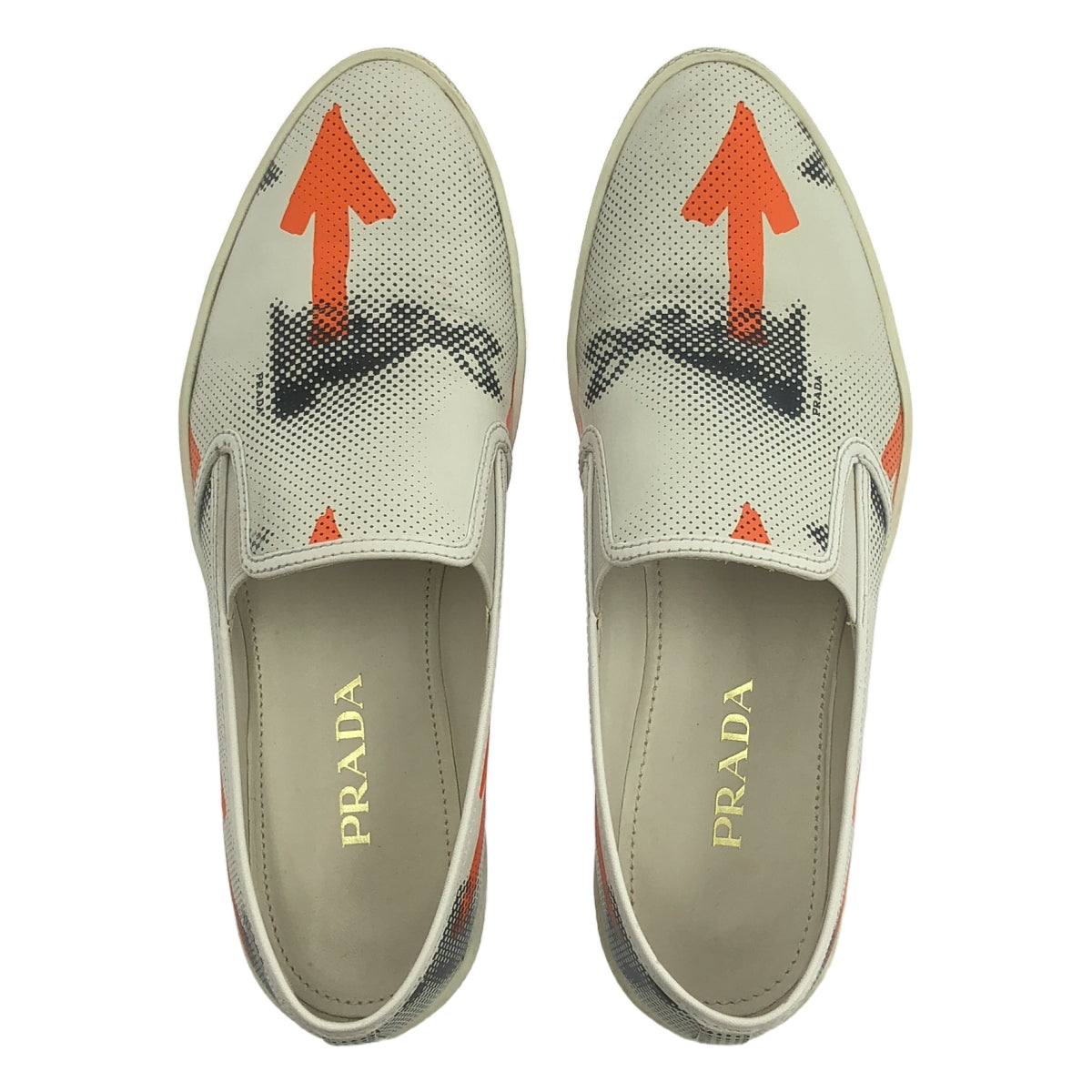 PRADA / 프라다 | 총 무늬 슬립온 운동화 | 37 1/2 | 화이트 / 오렌지 | 여성