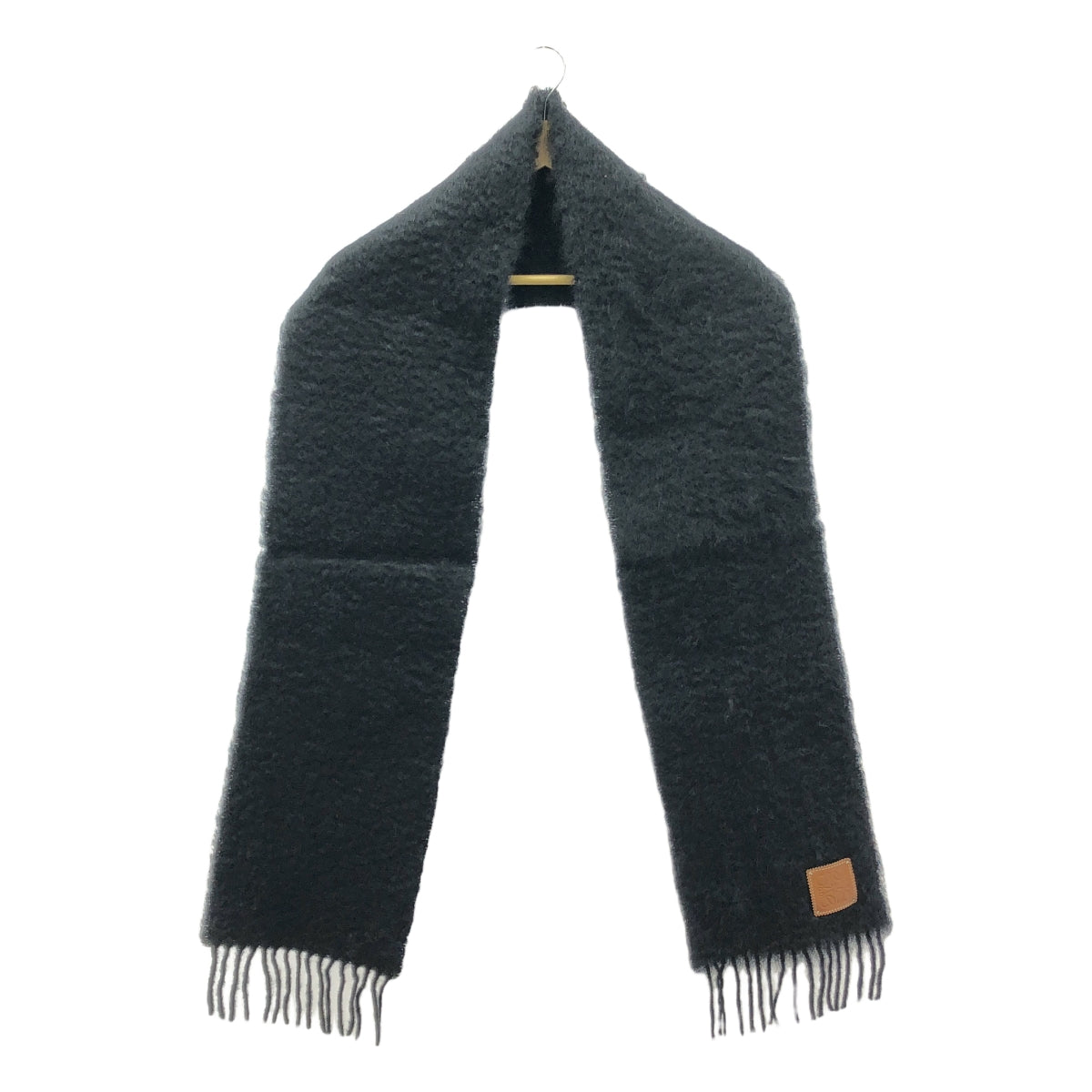 [狀況良好] LOEWE |馬海毛混紡羊毛流蘇圍巾 |黑色 |女性的