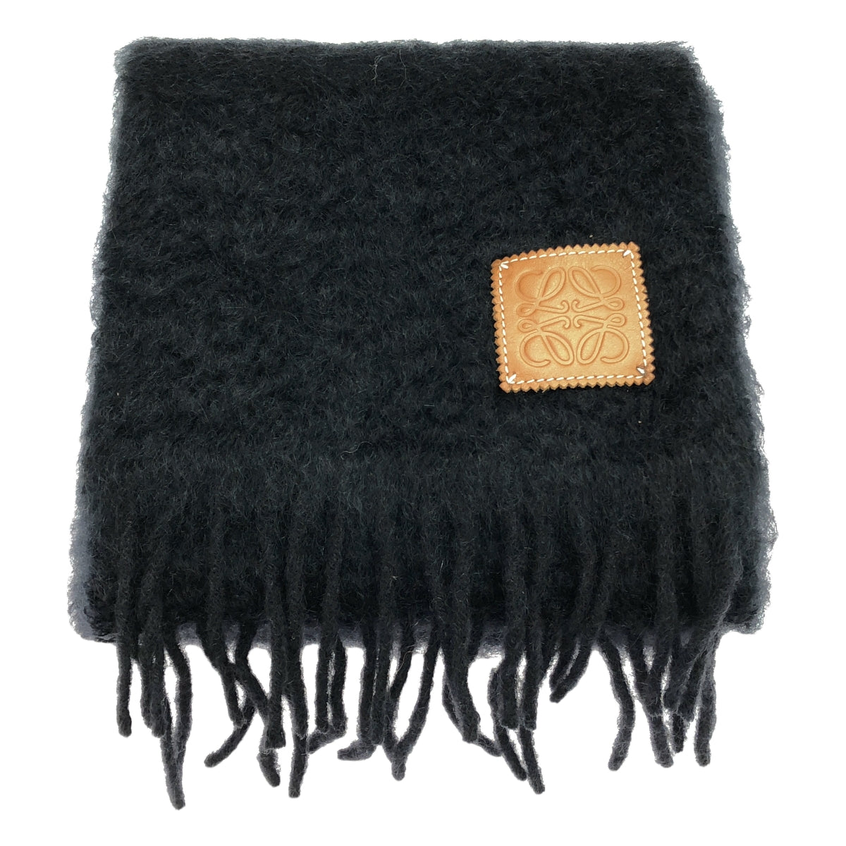 [狀況良好] LOEWE |馬海毛混紡羊毛流蘇圍巾 |黑色 |女性的