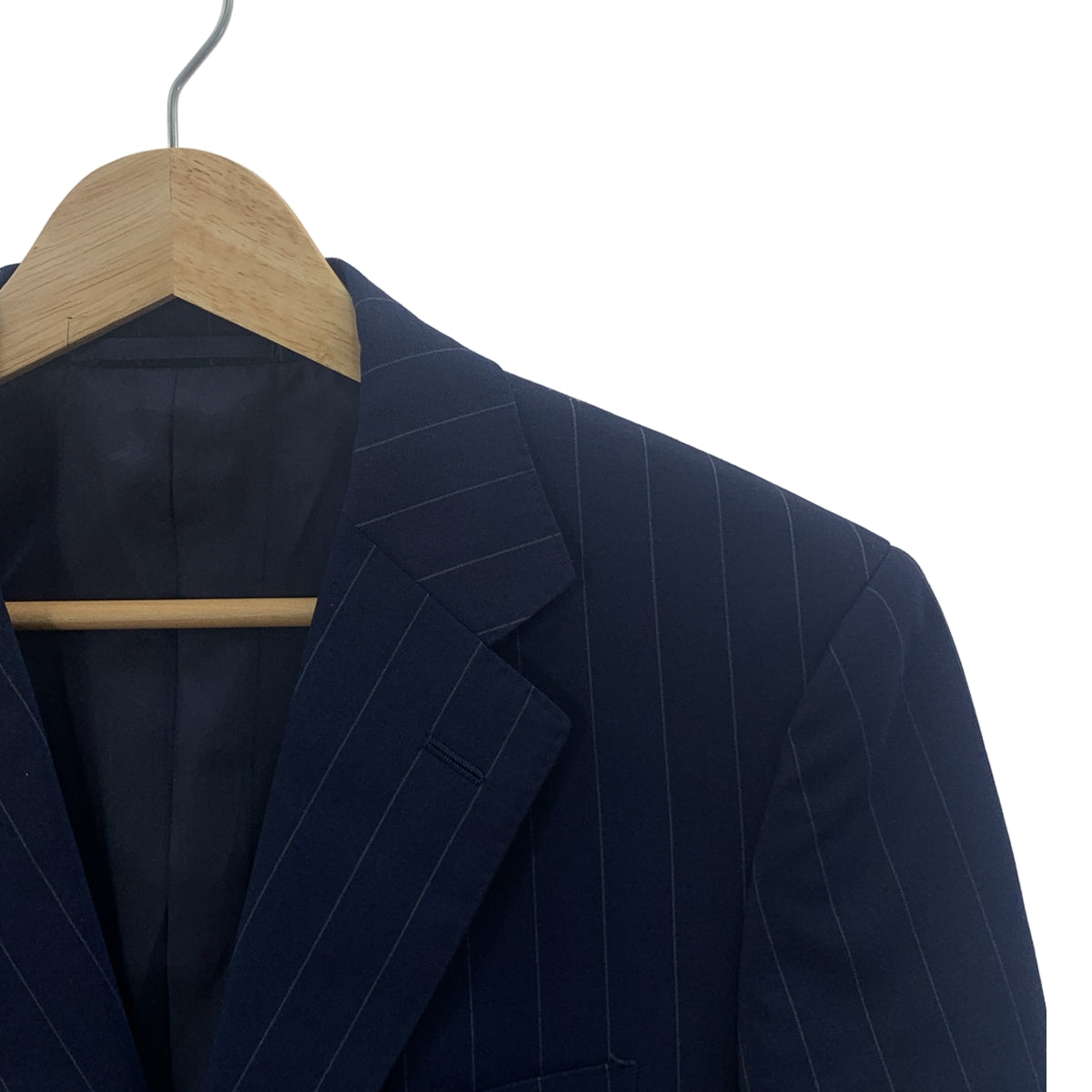 UNITED ARROWS | 生活中的一天 / 條紋馬海毛混紡羊毛西裝套裝 / 3B 訂製夾克 / 休閒褲和長褲 | 尺寸 44 | 海軍藍 | 男款