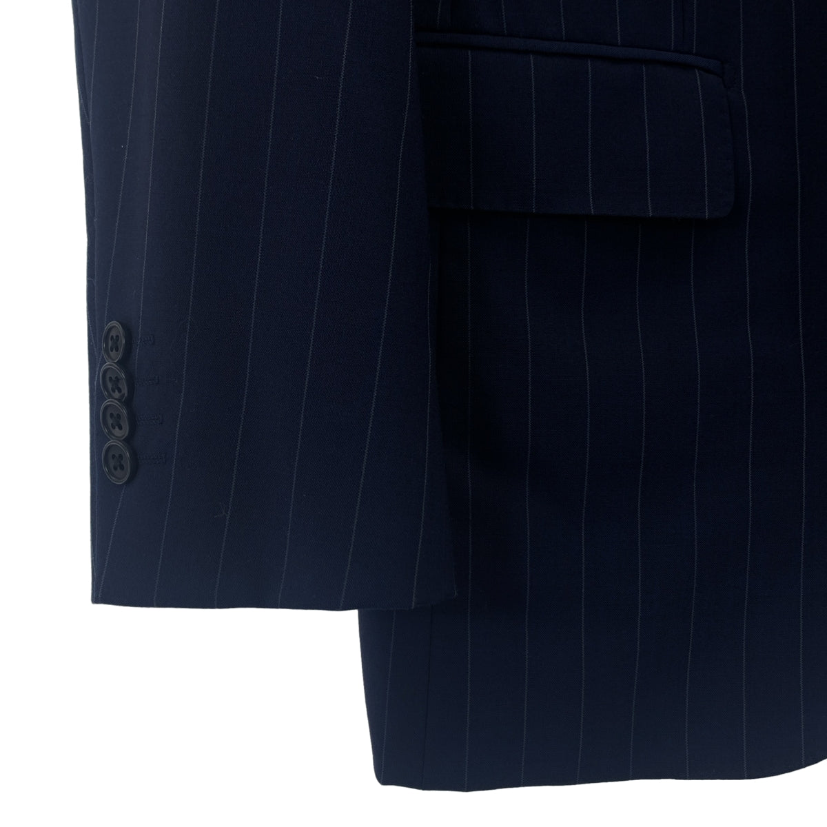 UNITED ARROWS | 生活中的一天 / 條紋馬海毛混紡羊毛西裝套裝 / 3B 訂製夾克 / 休閒褲和長褲 | 尺寸 44 | 海軍藍 | 男款