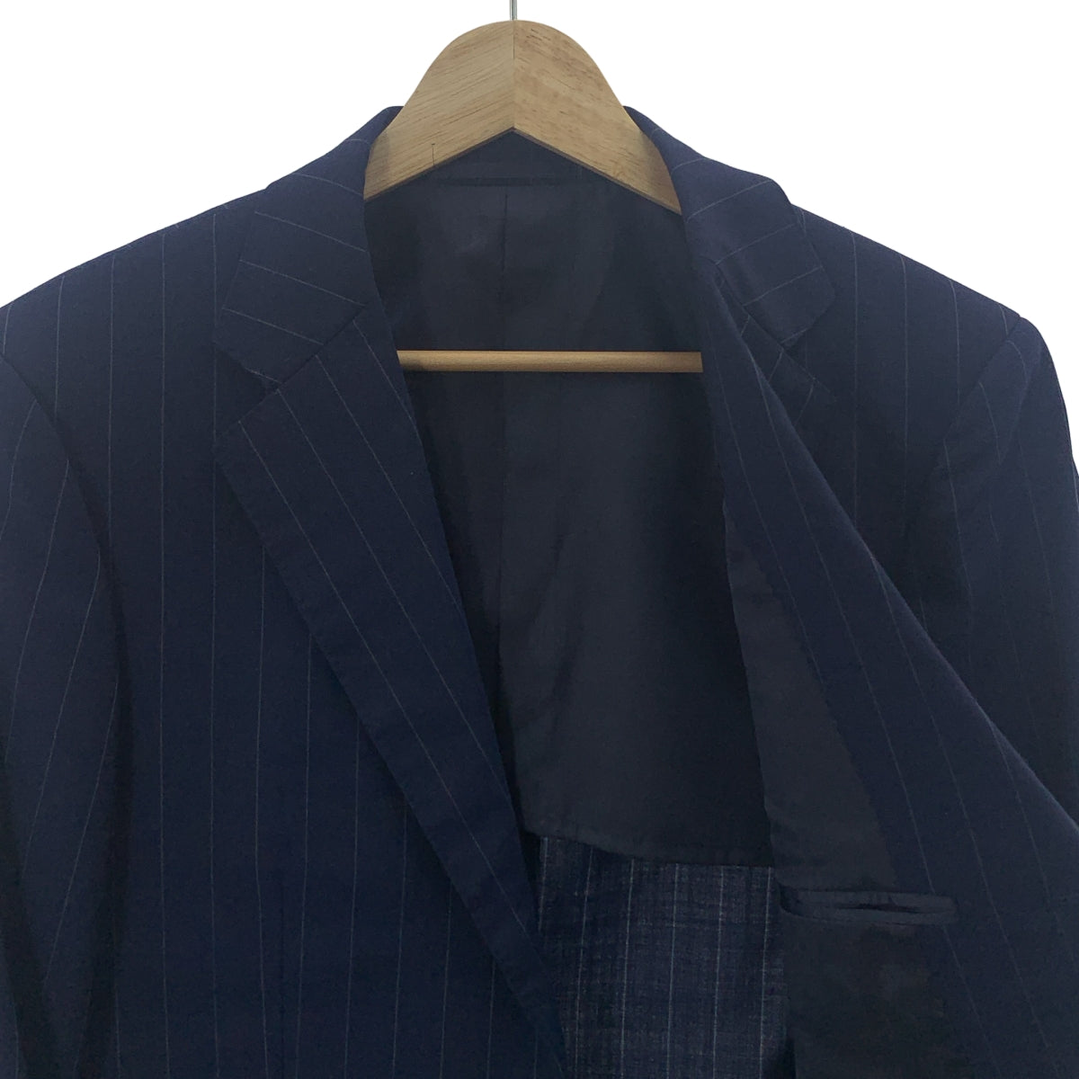 UNITED ARROWS | 生活中的一天 / 條紋馬海毛混紡羊毛西裝套裝 / 3B 訂製夾克 / 休閒褲和長褲 | 尺寸 44 | 海軍藍 | 男款