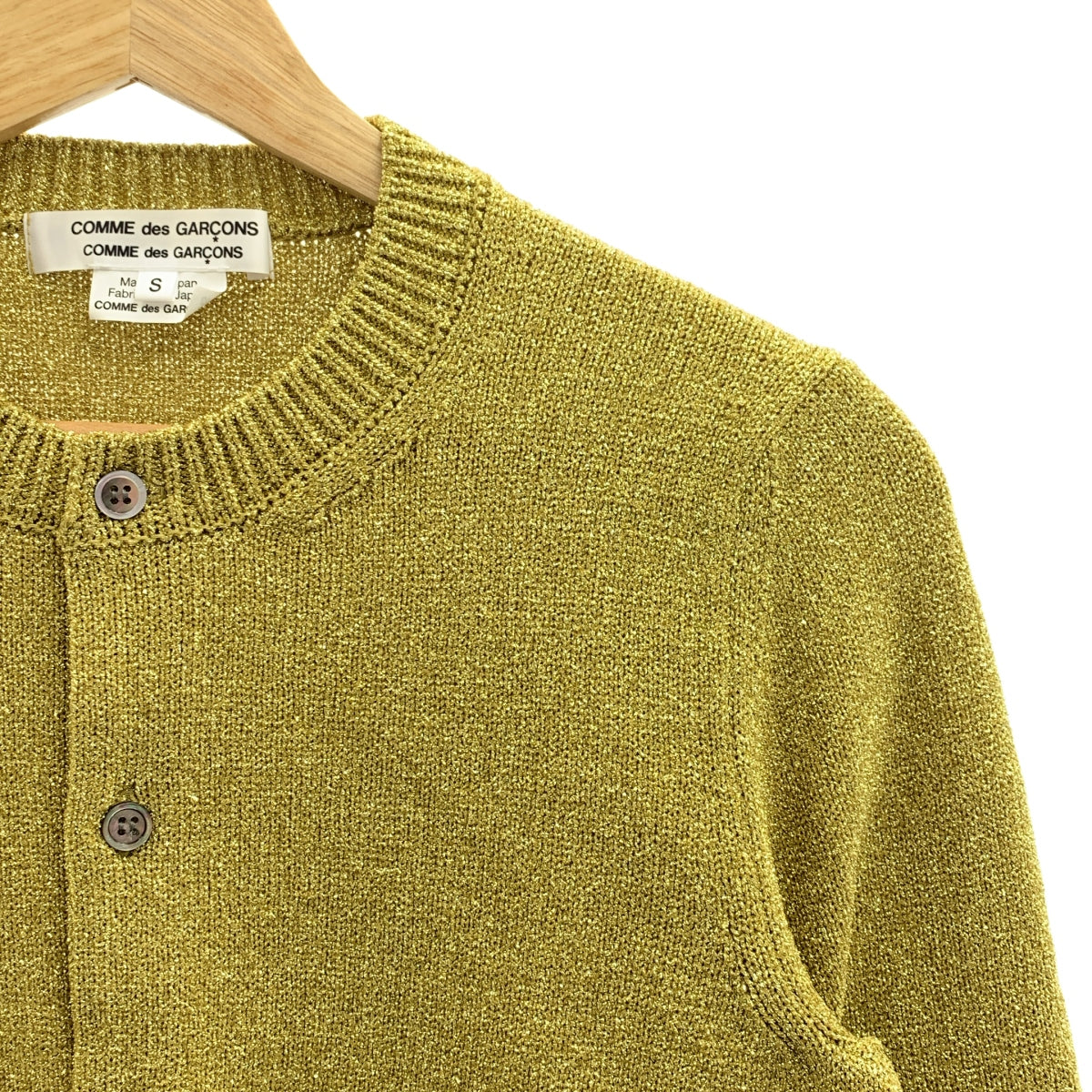 [近全新] COMME des GARCONS | 2024 秋冬 | 聚酯尼龍金銀絲針織開襟衫 | S碼 | 金色 | 女款