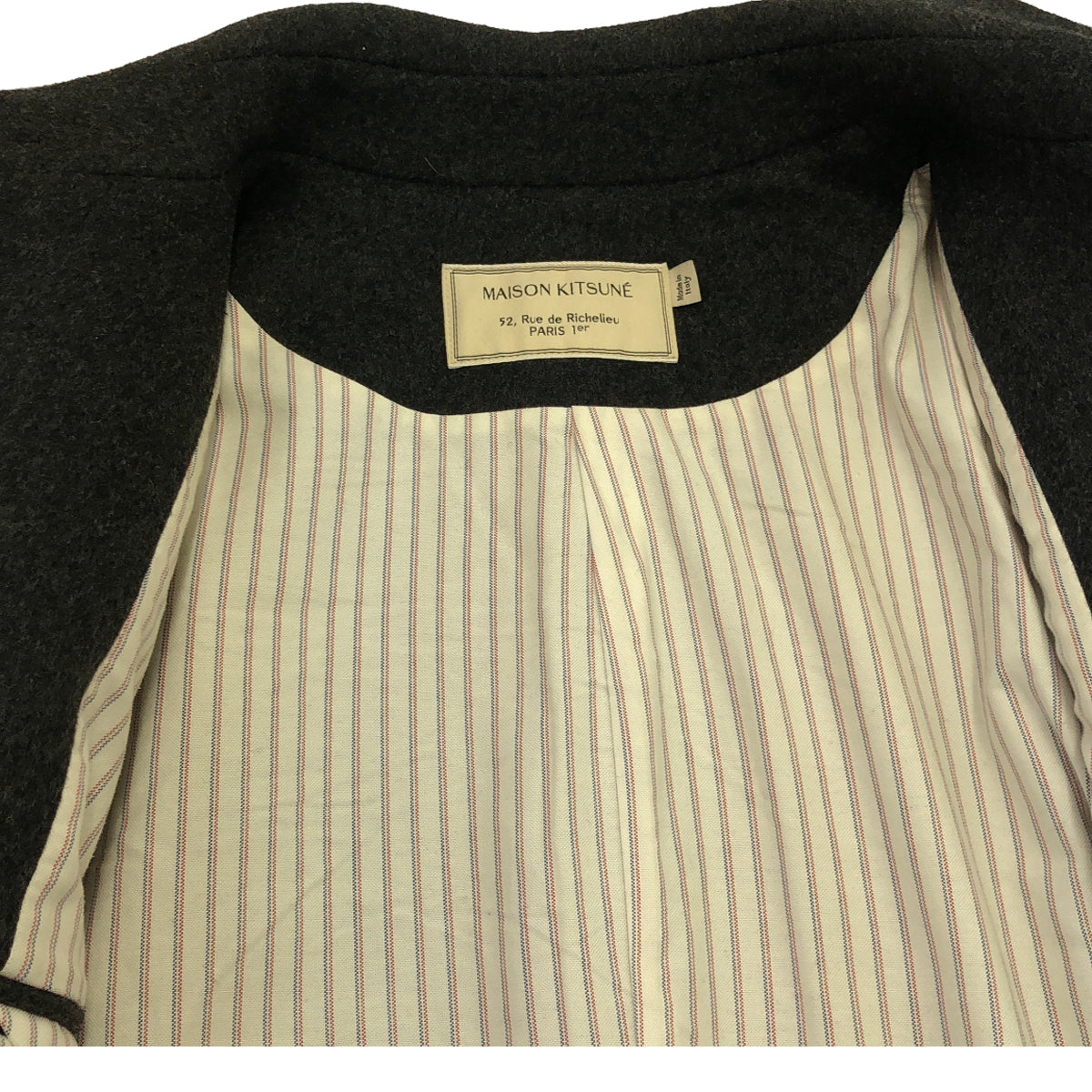 MAISON KITSUNE / 메종 여우 | 울 멜튼 스테인드 컬러 코트 | S | 그레이 | 남성