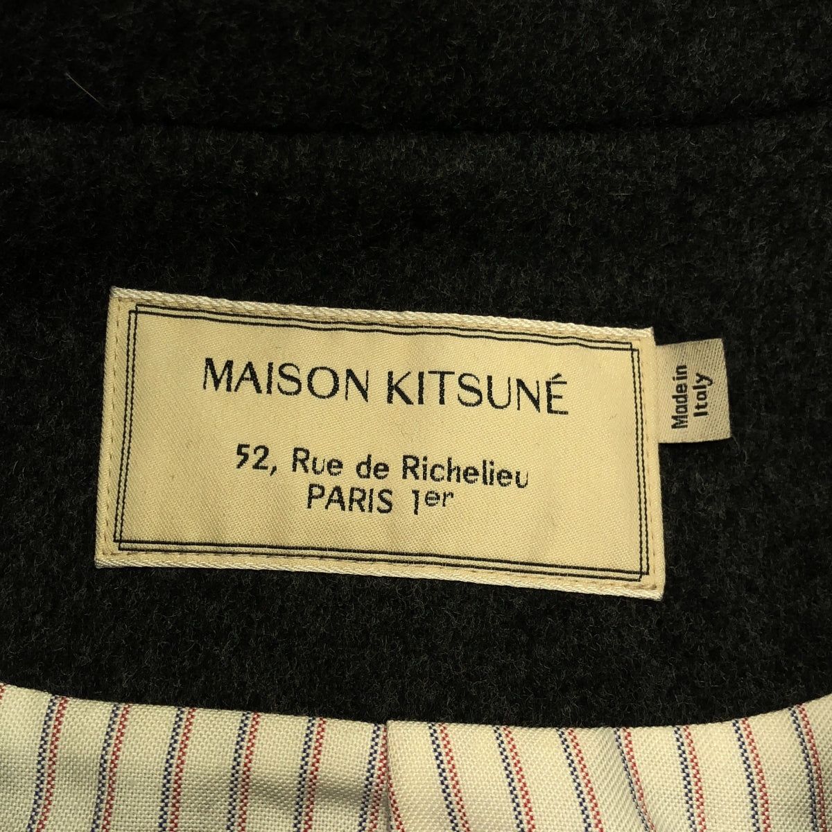 MAISON KITSUNE / 메종 여우 | 울 멜튼 스테인드 컬러 코트 | S | 그레이 | 남성