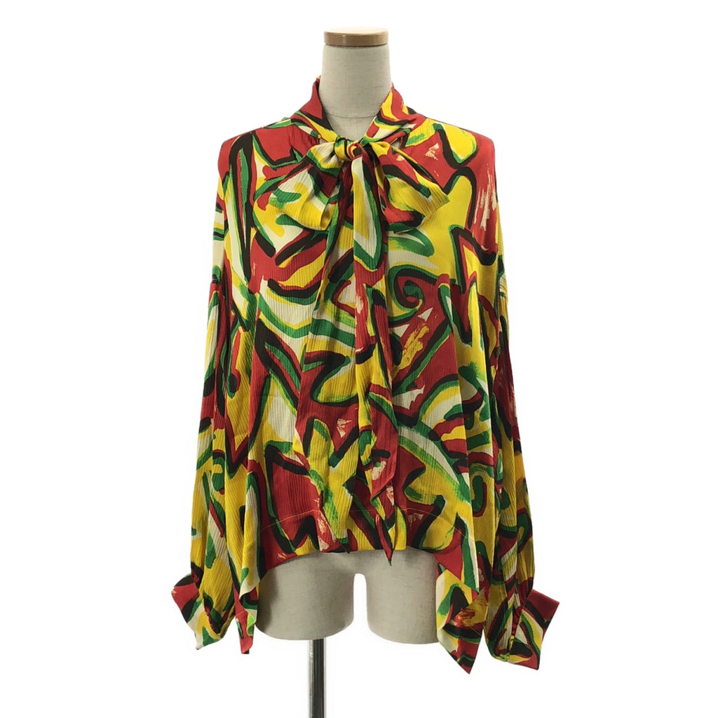 【美品】  BALENCIAGA / バレンシアガ | silk 100％ / シルク 総柄 タイ オーバー シャツ ブラウス | 36 | マルチカラー | レディース