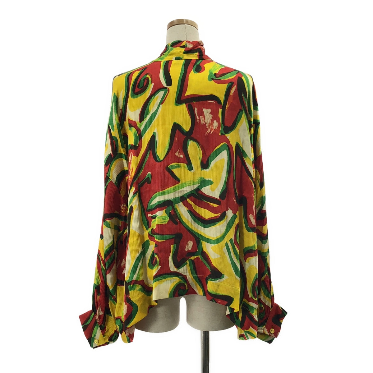 【美品】  BALENCIAGA / バレンシアガ | silk 100％ / シルク 総柄 タイ オーバー シャツ ブラウス | 36 | マルチカラー | レディース
