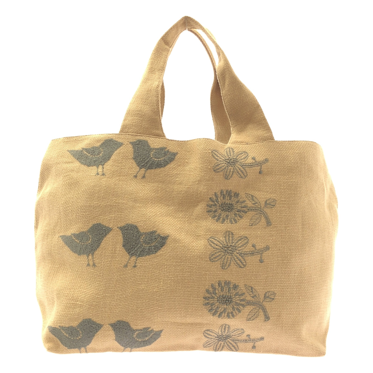[狀況極佳] mina perhonen | 2020 春夏 | tori-to-hana（鳥與花）/亞麻帕尼尼托特包 | 米色 | 女款
