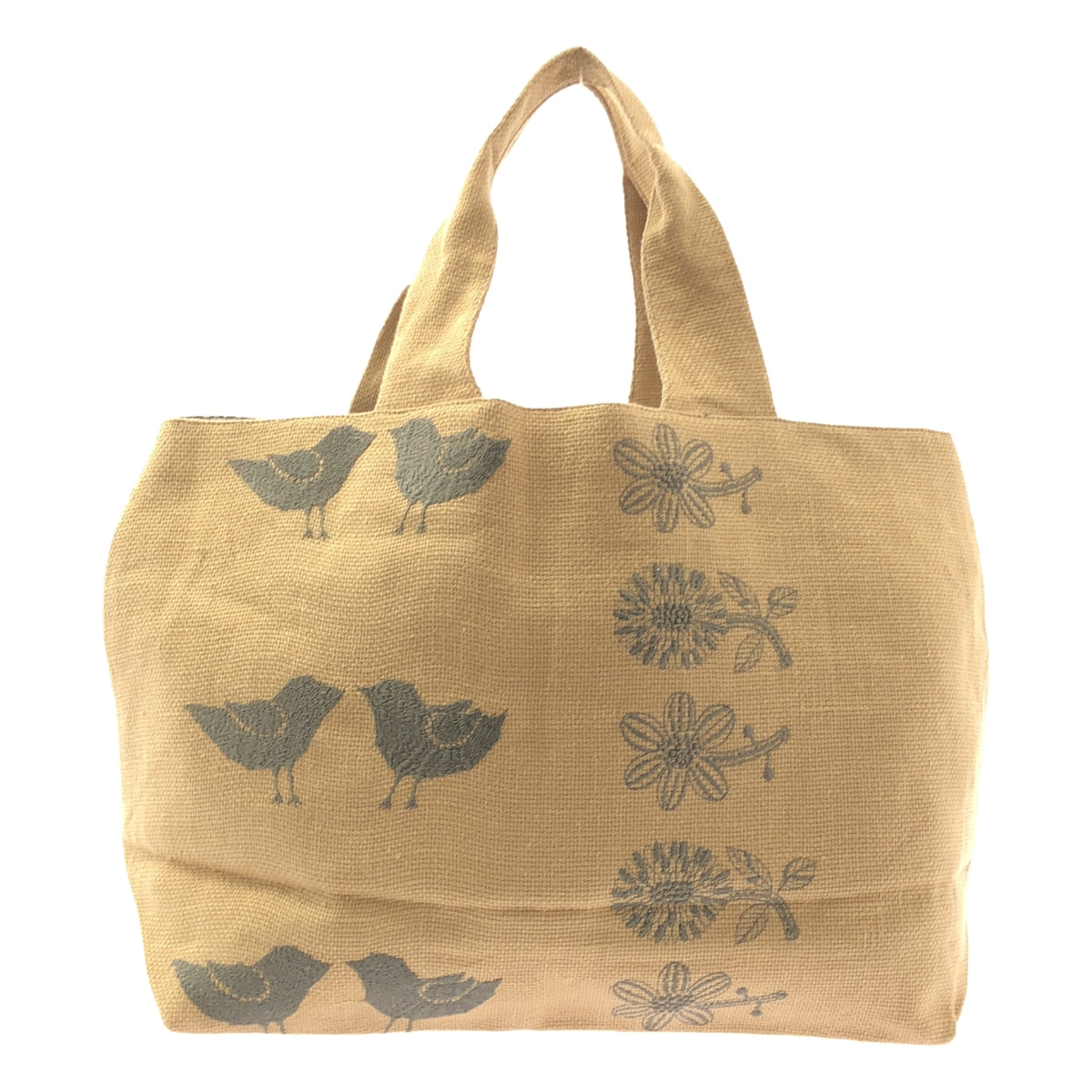 [狀況極佳] mina perhonen | 2020 春夏 | tori-to-hana（鳥與花）/亞麻帕尼尼托特包 | 米色 | 女款
