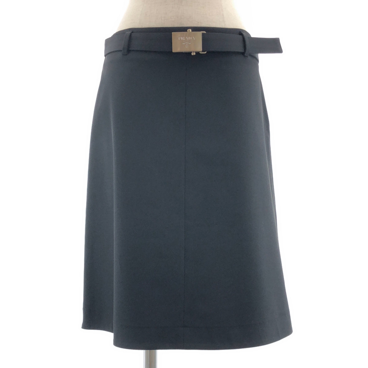 PRADA / 프라다 | 로고 버클 벨트 사이드 지퍼 스커트 | 38 | 여성
