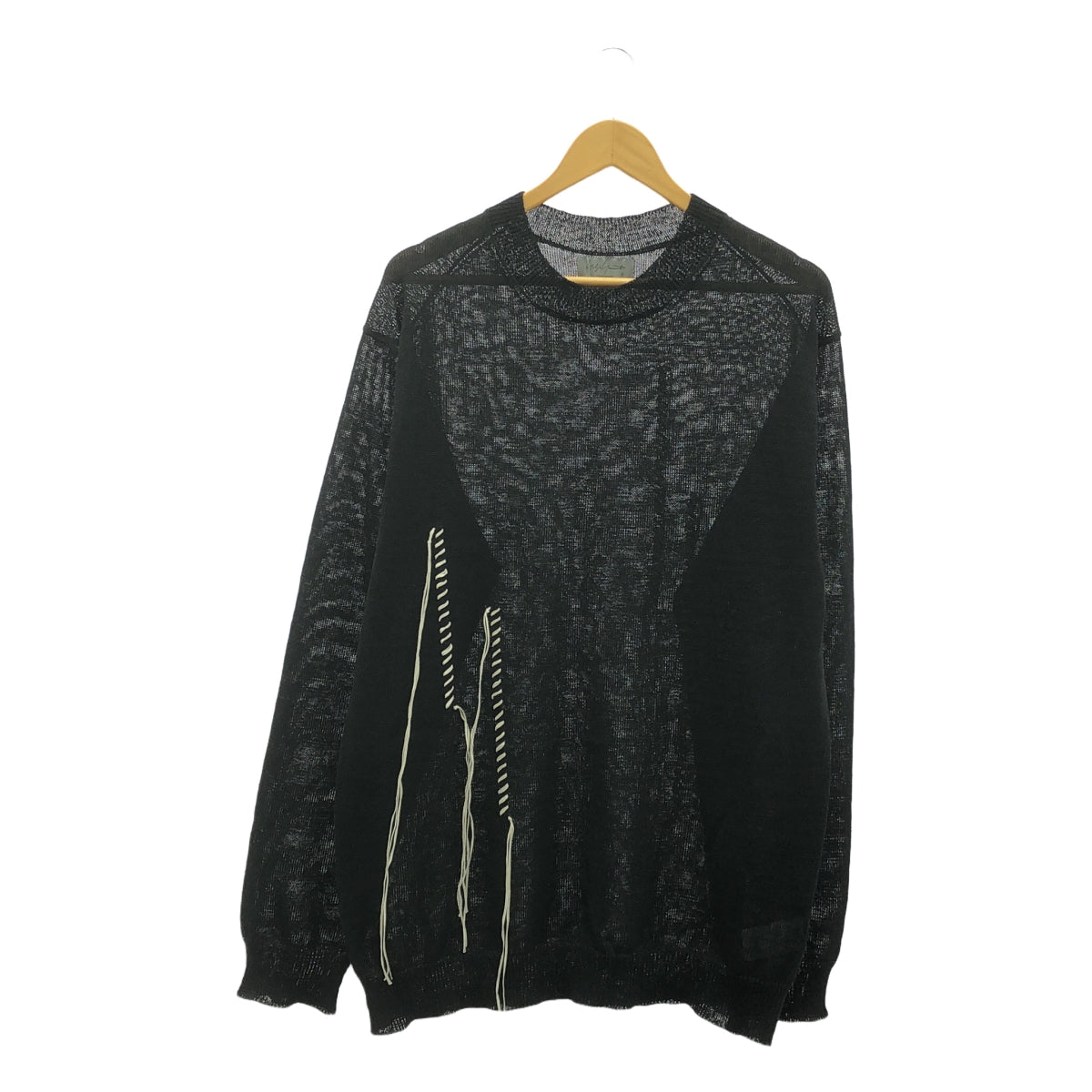 YOHJI YAMAMOTO POUR HOMME / 요우지야마모토풀 옴므 | 2025SS | 10G PLATED CROSSED PATTERN ROUND NECK EMBROIDERY KNIT 10G 교차 무늬 플레이팅 자수 라운드 목 긴팔 니트 | 3 | 남성