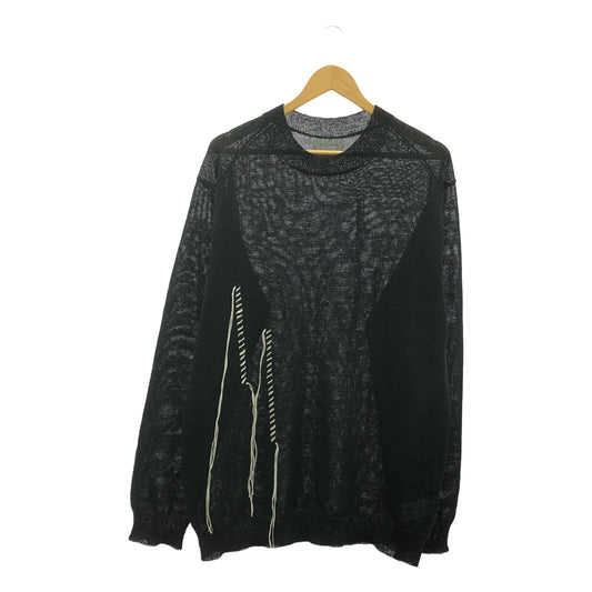 YOHJI YAMAMOTO POUR HOMME / 요우지야마모토풀 옴므 | 2025SS | 10G PLATED CROSSED PATTERN ROUND NECK EMBROIDERY KNIT 10G 교차 무늬 플레이팅 자수 라운드 목 긴팔 니트 | 3 | 남성