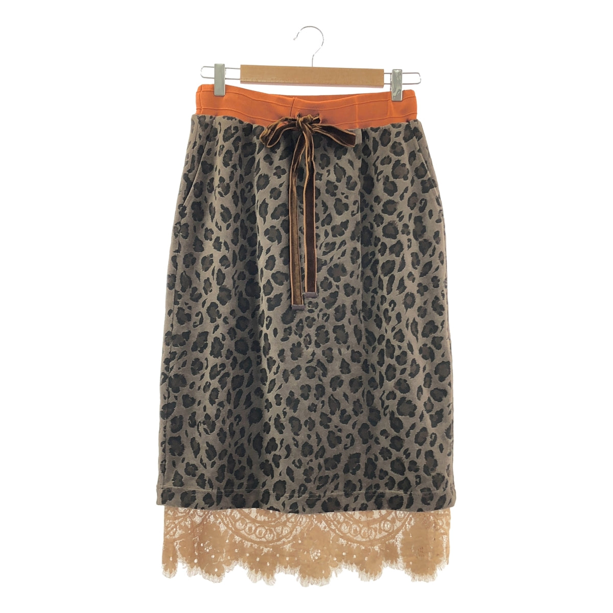 MUVEIL / 뮤베일 | 벨벳 레오파드 총 무늬 리본 레이스 스커트 / 메쉬 총 안감 | 38 |
