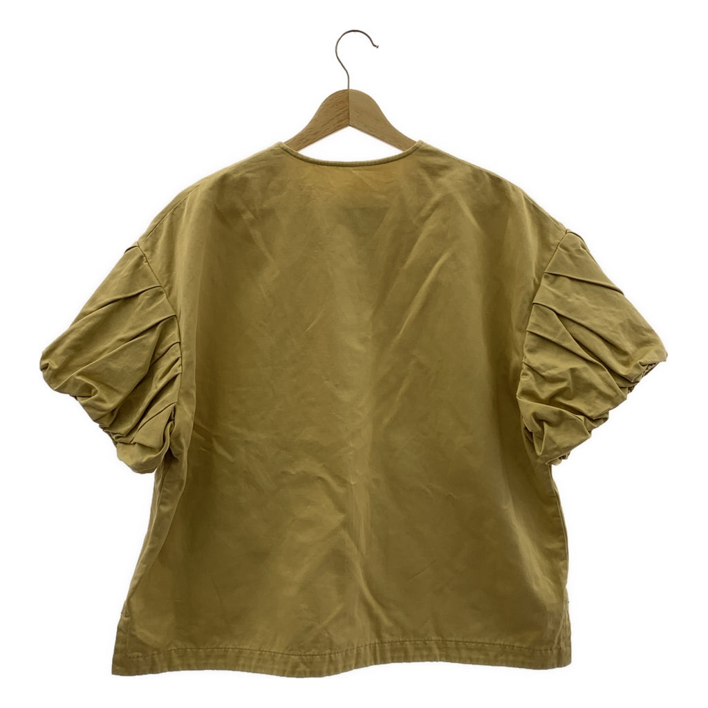 Drawer | 棉麻緞面蓬蓬袖短袖襯衫 | 尺寸 36 | 女款