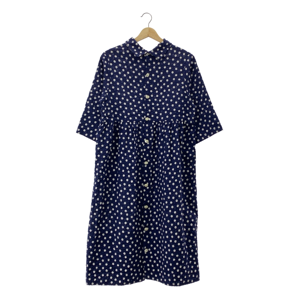 【미품】 tricot COMME des GARCONS / 트리코 콤 데 걸슨 | 2021SS | 도트 무늬 코튼 시어 축구 셔츠 원피스 | S | 네이비 / 화이트 | 여성