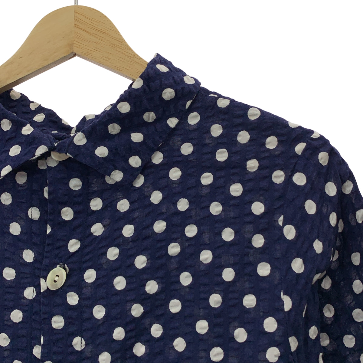 【미품】 tricot COMME des GARCONS / 트리코 콤 데 걸슨 | 2021SS | 도트 무늬 코튼 시어 축구 셔츠 원피스 | S | 네이비 / 화이트 | 여성