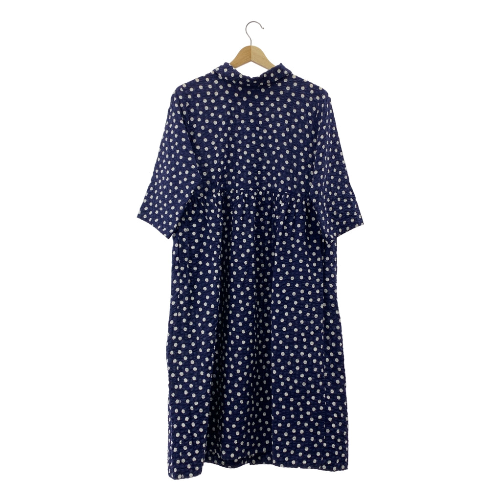 【미품】 tricot COMME des GARCONS / 트리코 콤 데 걸슨 | 2021SS | 도트 무늬 코튼 시어 축구 셔츠 원피스 | S | 네이비 / 화이트 | 여성