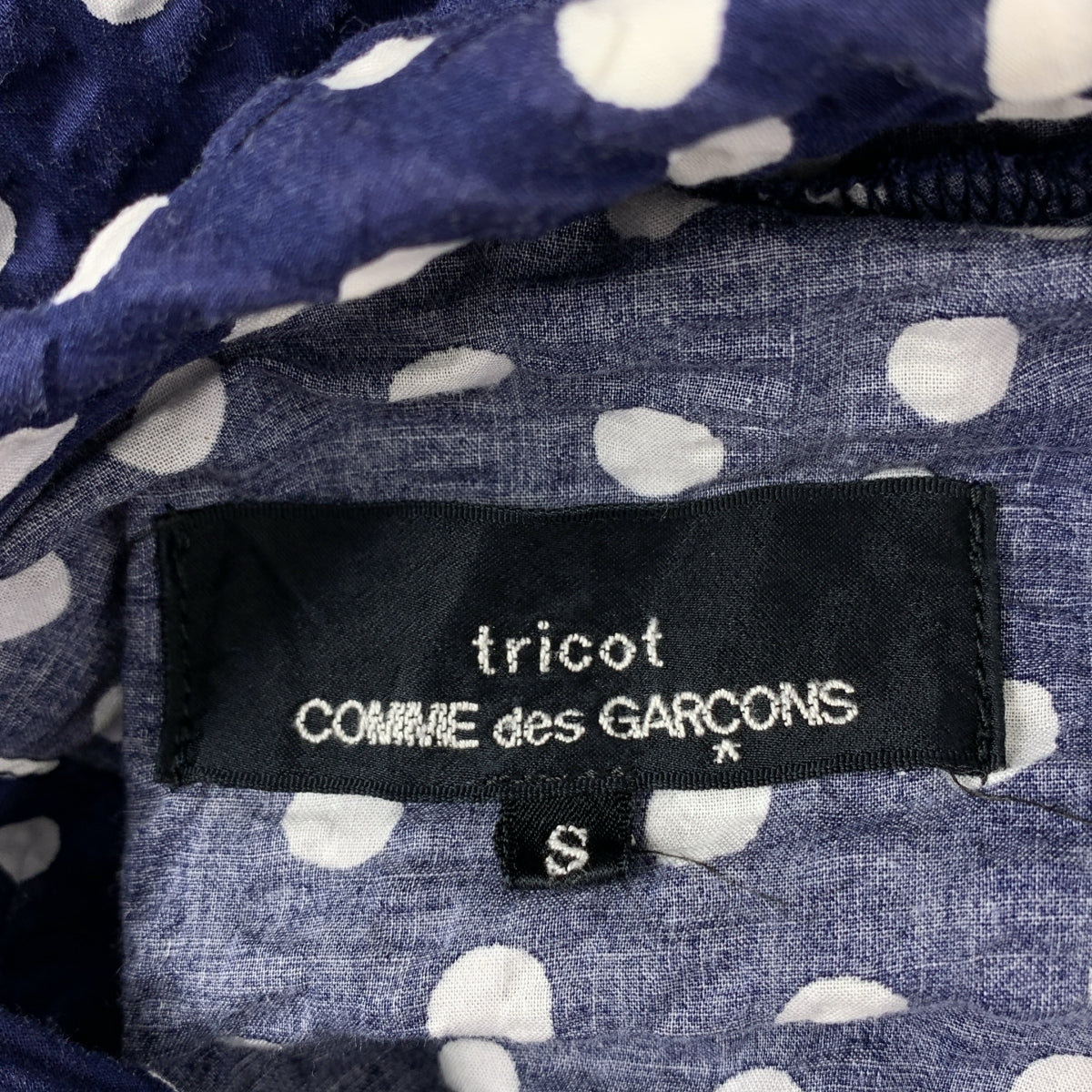 【미품】 tricot COMME des GARCONS / 트리코 콤 데 걸슨 | 2021SS | 도트 무늬 코튼 시어 축구 셔츠 원피스 | S | 네이비 / 화이트 | 여성