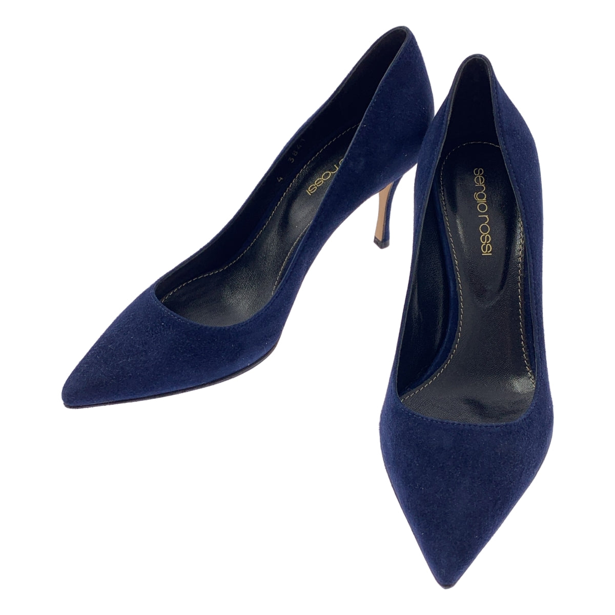 [狀況極佳] Sergio Rossi | 絨面革和皮革尖頭高跟鞋 | 尺寸 35 1/2 | 海軍藍 | 女款