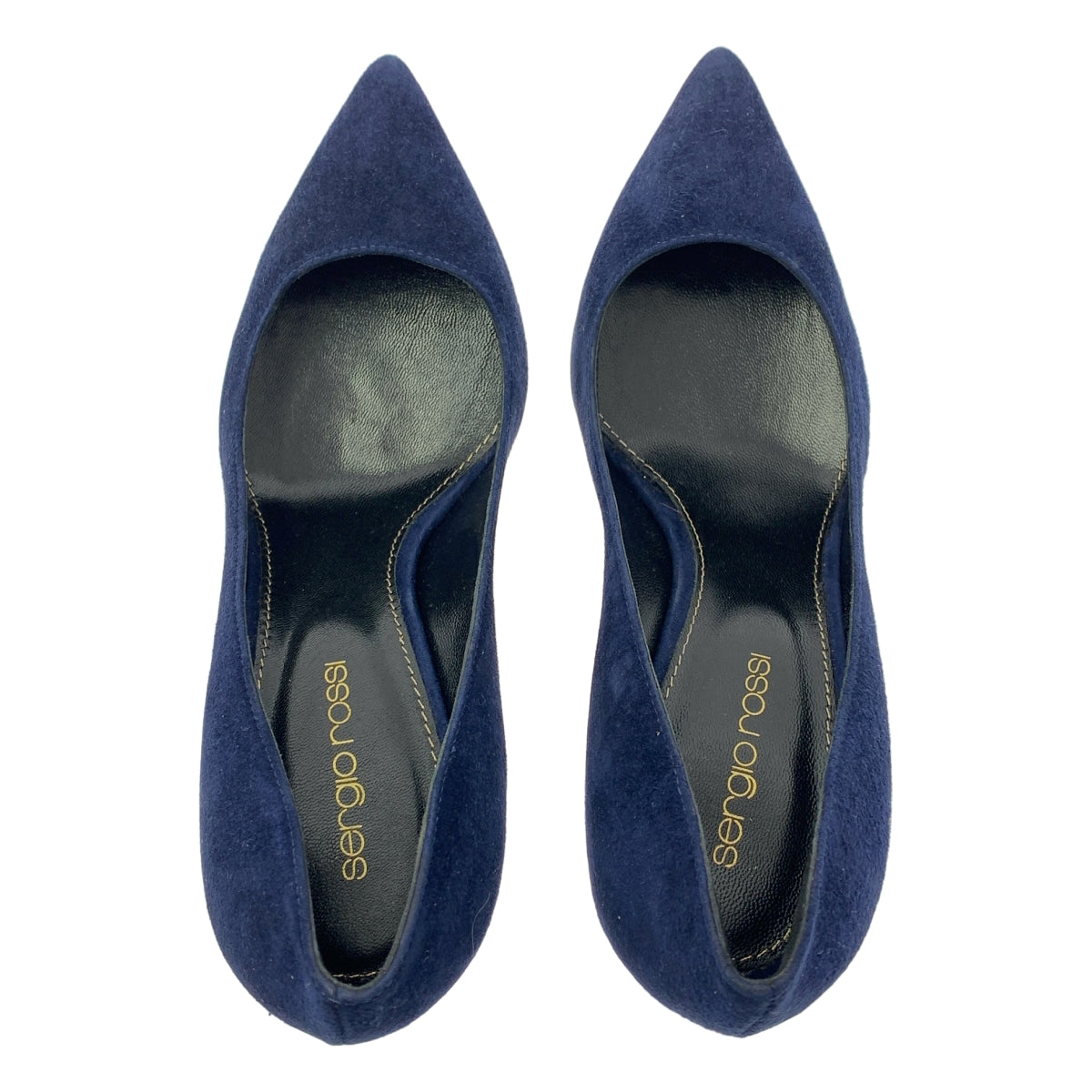 [狀況極佳] Sergio Rossi | 絨面革和皮革尖頭高跟鞋 | 尺寸 35 1/2 | 海軍藍 | 女款