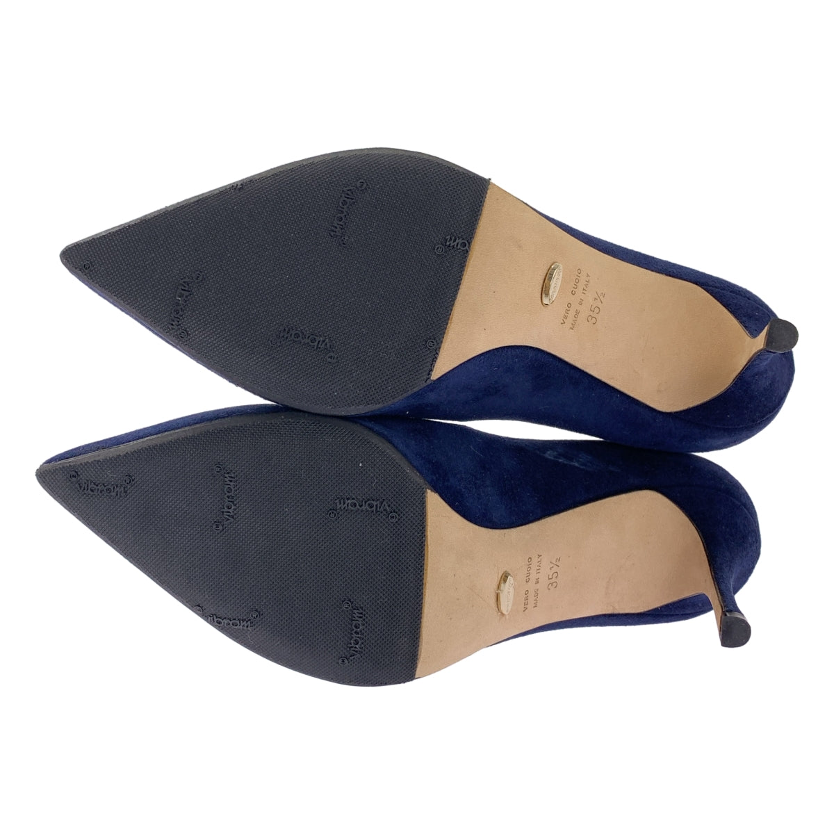 [狀況極佳] Sergio Rossi | 絨面革和皮革尖頭高跟鞋 | 尺寸 35 1/2 | 海軍藍 | 女款
