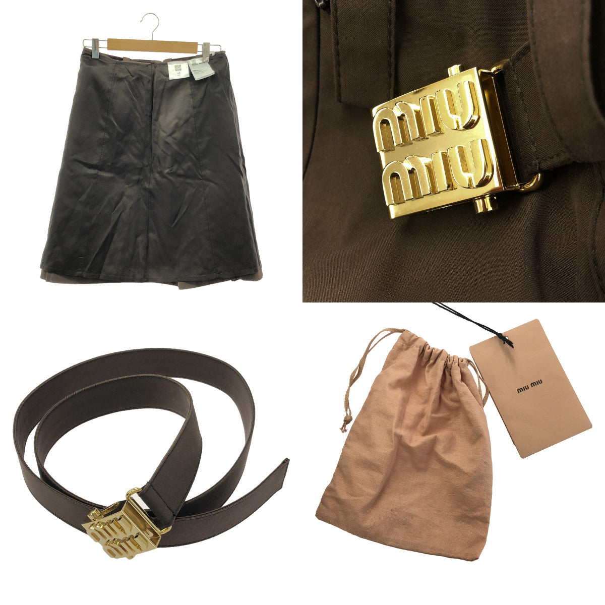 【美品】  miu miu / ミュウミュウ | 2023SS | ロゴベルト タック ジップ スカート / 裏地付き | 40 | ダークブラウン | レディース
