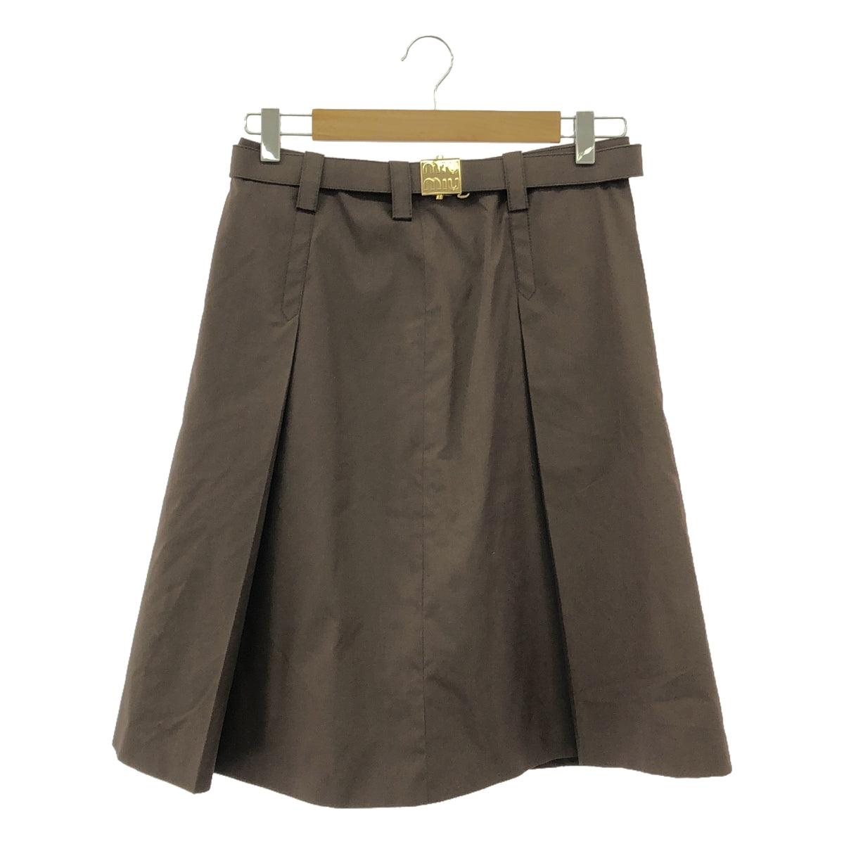 【美品】  miu miu / ミュウミュウ | 2023SS | ロゴベルト タック ジップ スカート / 裏地付き | 40 | ダークブラウン | レディース