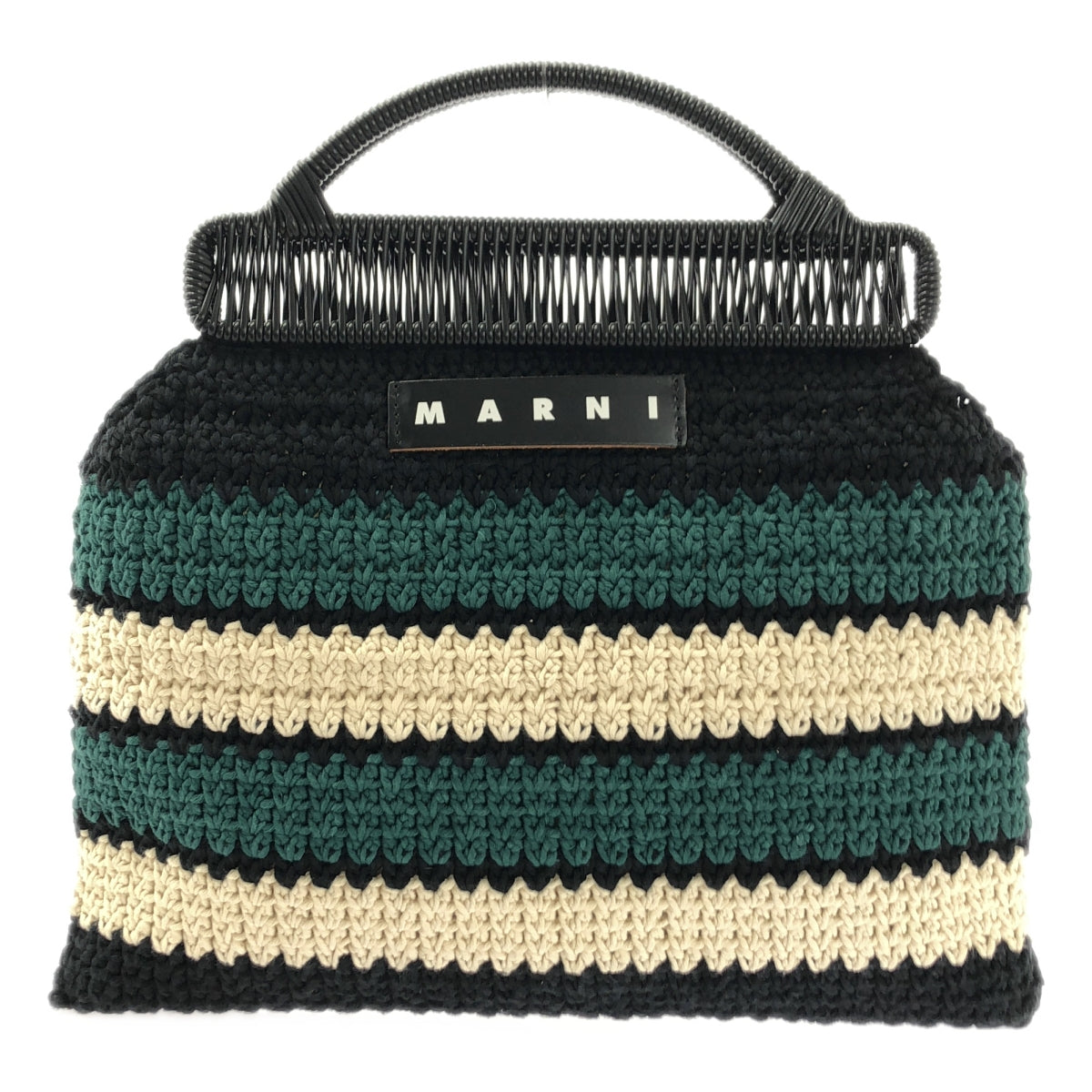 【미품】 MARNI / 마르니 | MARKET CROCHET BAG / 크로쉐 니트 핸드백 | 그린 / 블랙 / 아이보리 계 | 여성