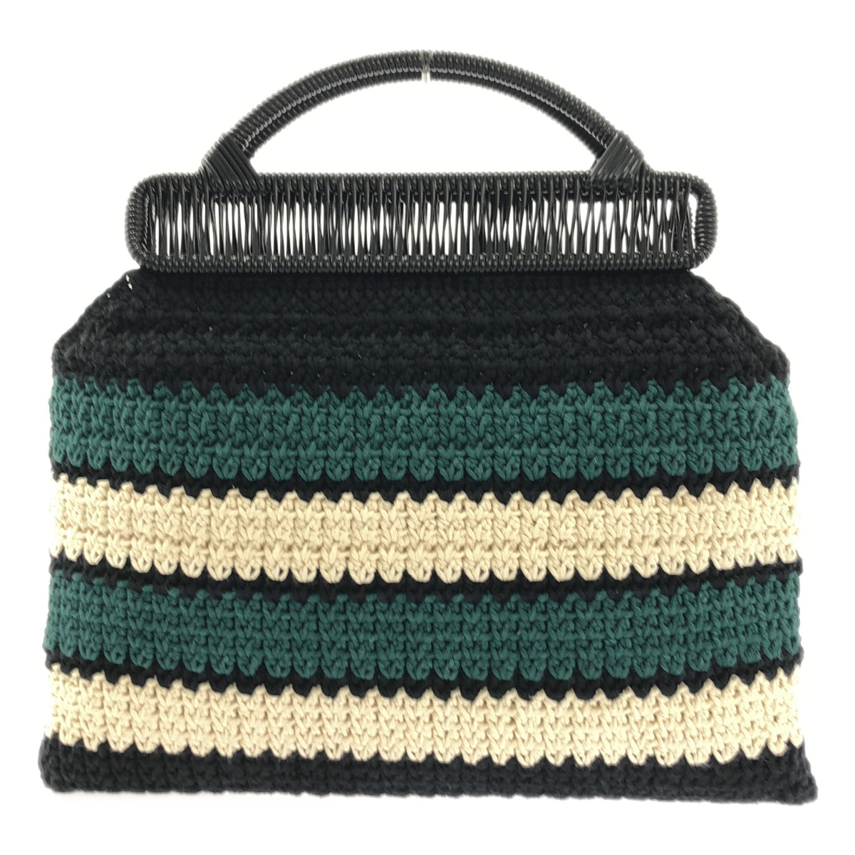 【미품】 MARNI / 마르니 | MARKET CROCHET BAG / 크로쉐 니트 핸드백 | 그린 / 블랙 / 아이보리 계 | 여성