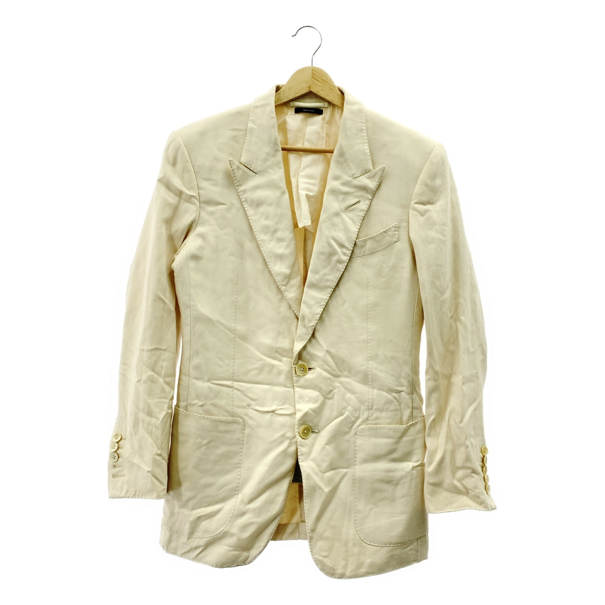 TOM FORD | 真絲混紡人字紋 2B 尖頭翻領修身夾克 | 尺寸 44 | 象牙白 | 男款