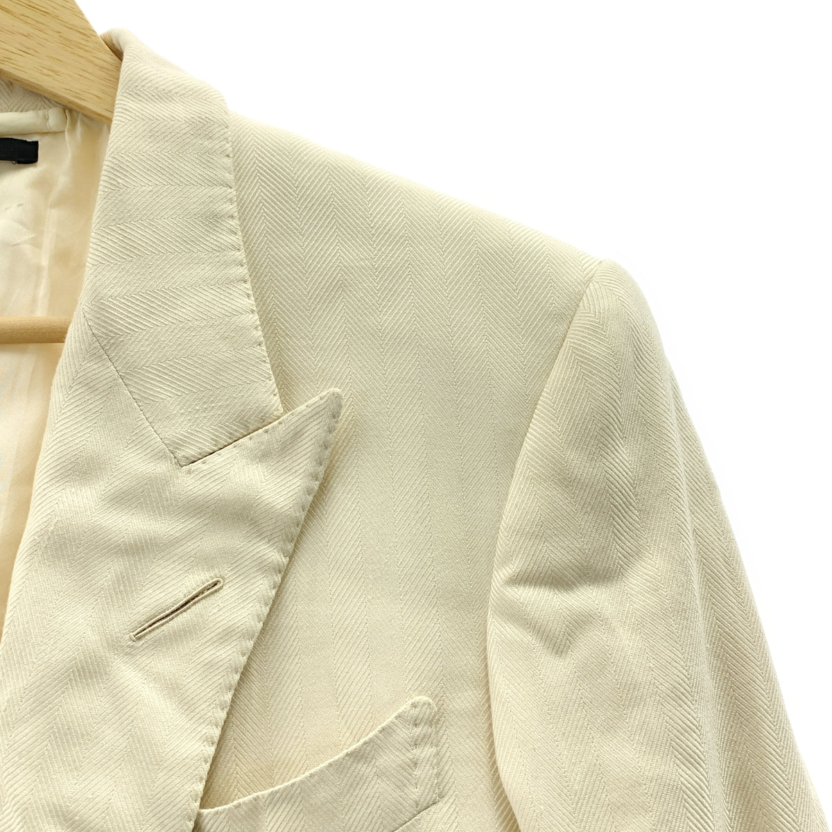 TOM FORD | 真絲混紡人字紋 2B 尖頭翻領修身夾克 | 尺寸 44 | 象牙白 | 男款