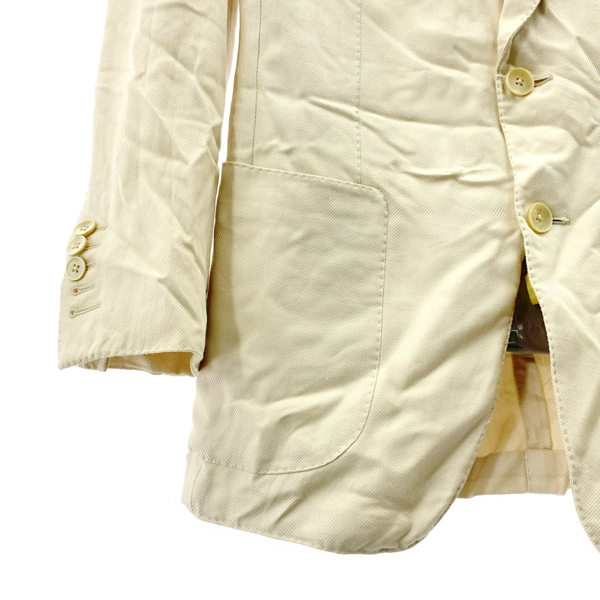 TOM FORD | 真絲混紡人字紋 2B 尖頭翻領修身夾克 | 尺寸 44 | 象牙白 | 男款