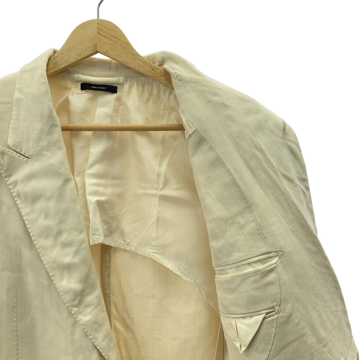 TOM FORD | 真絲混紡人字紋 2B 尖頭翻領修身夾克 | 尺寸 44 | 象牙白 | 男款