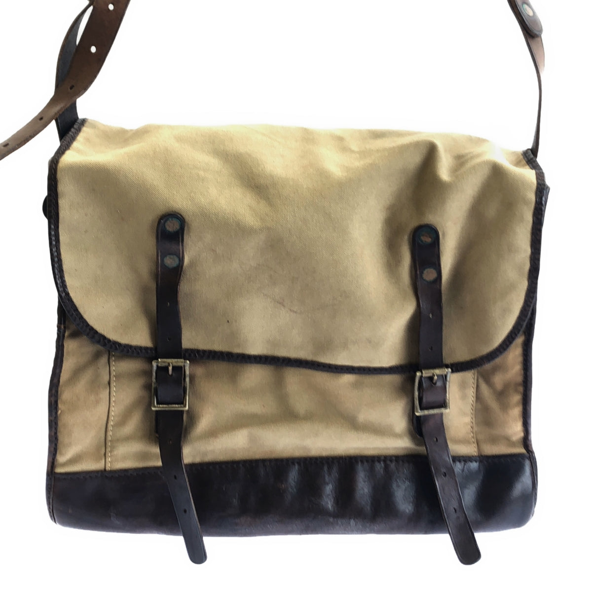 RRL / 雙 RL |帆布×皮革肩背包 帆布皮革肩背包 |米色/棕色|男士