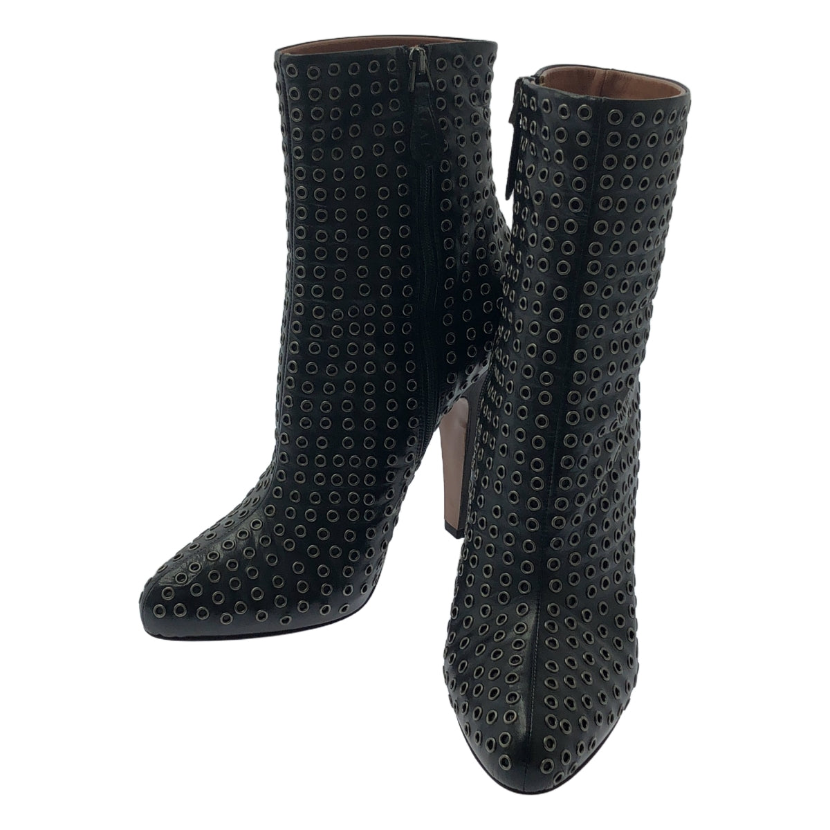 ALAIA / アライア | eyelet  boots / アイレット パンチング レザー ヒール ブーツ | 39 | ブラック/シルバー | レディース